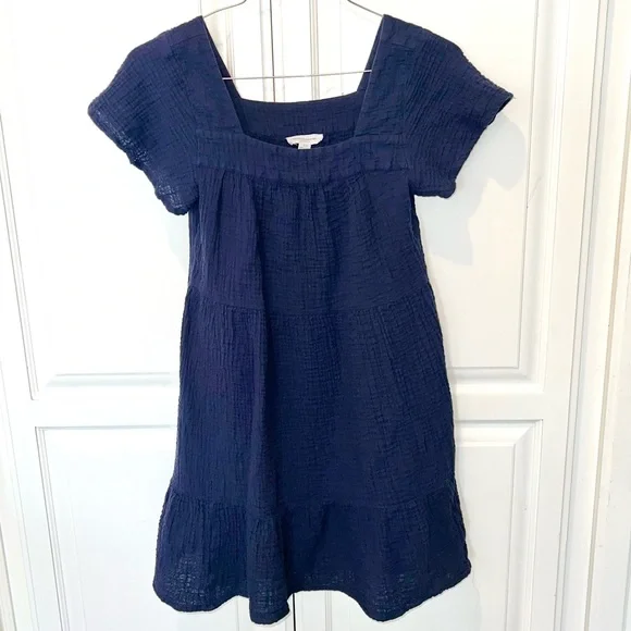 Beach Lunch Lounge 100% Cotton Gauze Navy Tiered Mini Dress Petite Boho - Picture 10 of 10